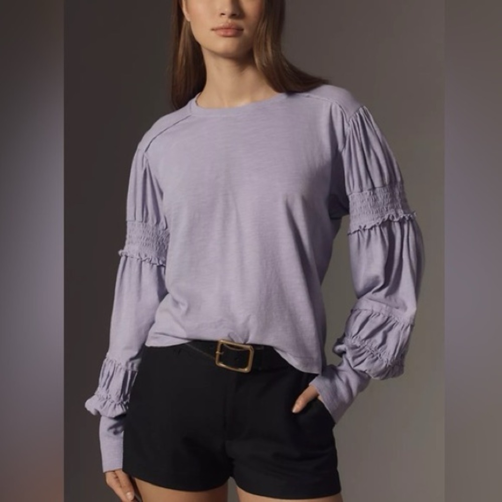 NEW Pilcro Anthropologie Violet Purple Ruffle Long Sleeve Top Women's Medium